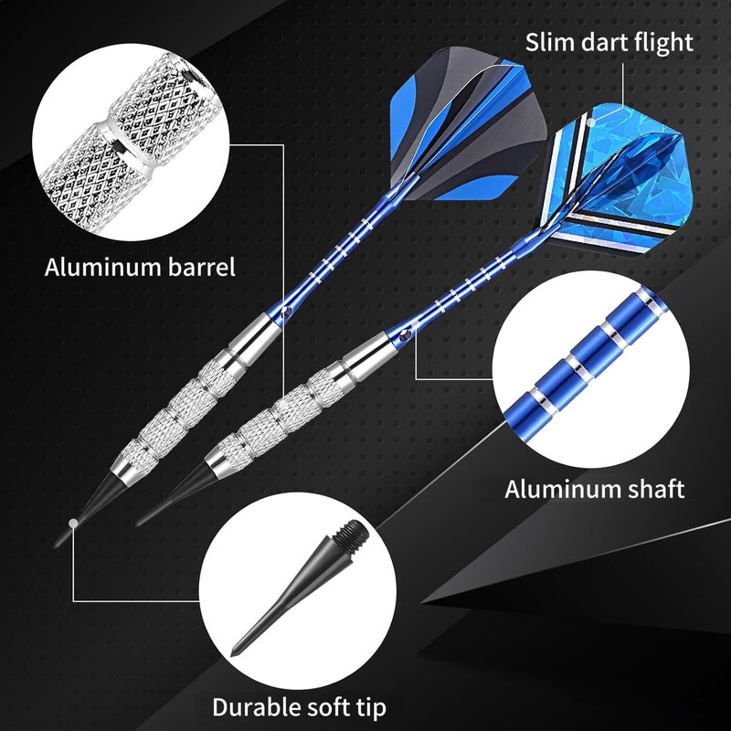 GWHOLE Soft Tip Darts Set, 12pcs Aluminum Metal Body Professional Darts Plastic Tip with 16 Dart Flights and 200 Plastic Tips for Adult Electronic Board Bar Supply - Image 3